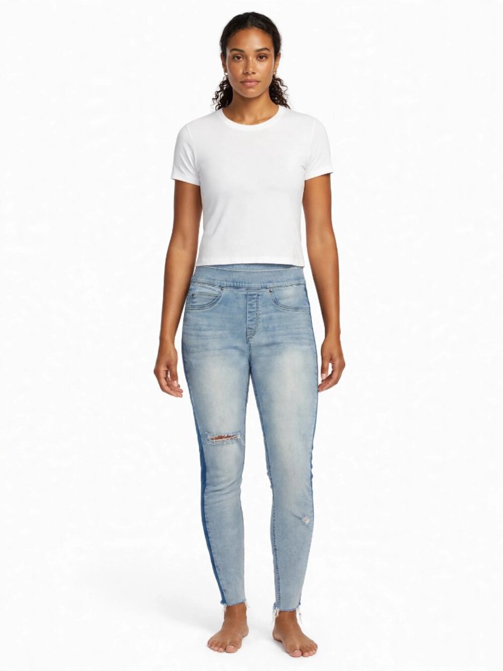 Spanx Two-Tone Distressed Skinny Jeans Light Wash Dark Side Panels M